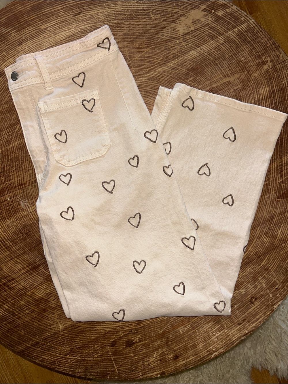 Sailor Straight Leg Women's Cream Heart-Print Jeans Size 8r